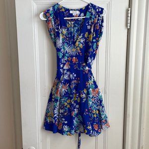 Yumi Kim Lexey silk blue floral wrap dress (size XS) - Like new!
